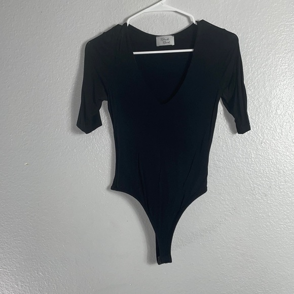 Black Bead Tops - Black Mid Sleeve Bodysuit